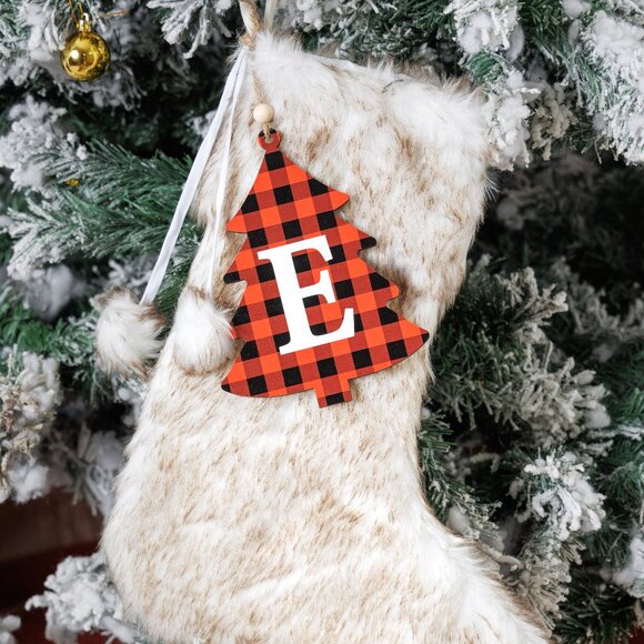 Long Faux Fur Christmas Stocking Woft - Personalized with Cutout Wood Name Tag - Picture 4 of 7